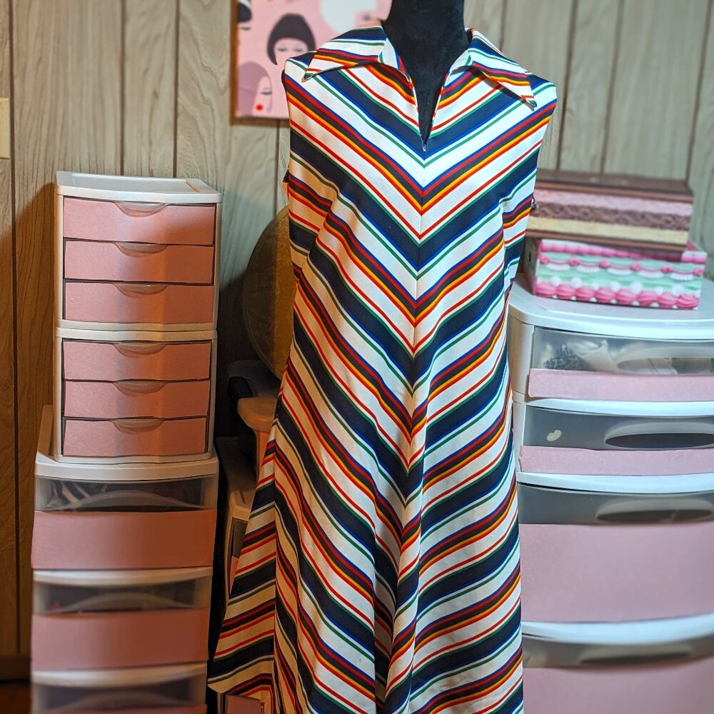 True Vintage Plus-sized 70s Rainbow Striped Dress